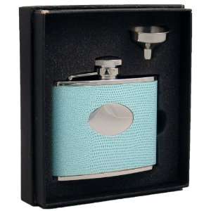    Light Blue Synthetic Leather 4oz Flask Gift Set