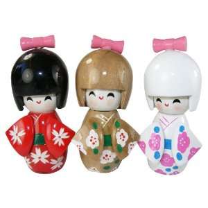  Kokeshi Japanese 3.5 Wooden Dolls II, a Set of 3 Pieces 