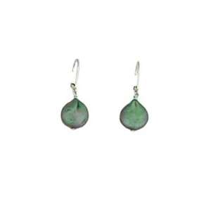  Green Coin Pearl Earrings With Leverback Clasps 