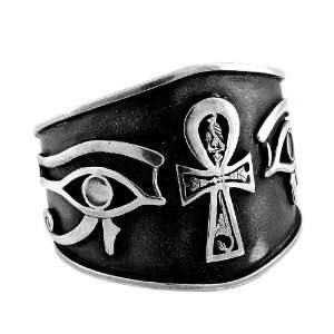  Egyptian Jewelry Silver Ankh and Eye of Horus Bangle 
