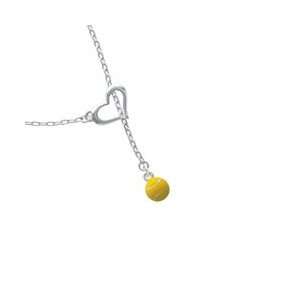  Mini Enamel Tennis Ball Heart Lariat Charm Necklace 