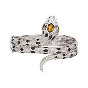   Black & White Diamond Sterling Silver Snake Bangle Bracelet Jewelry