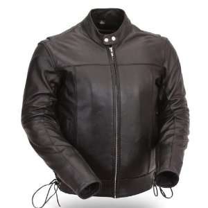 First MFG Mens Side Lace Scooter Leather Jacket. Full Action Back 