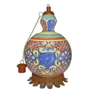  Mexican Pottery Tabletop Tiki Torch with Stand   Talavera 
