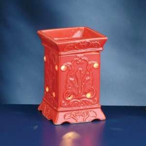 Red Porcelain Electric Oil Burner with Plant Design Aromatherapy Decor 