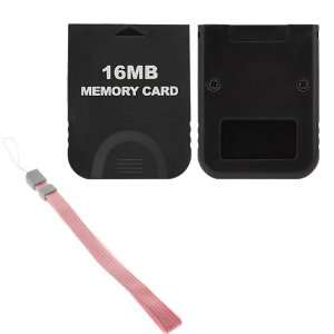 GTMax Black 16MB Memory Card for Nintendo Wii Gamecube (Wrist Strap 