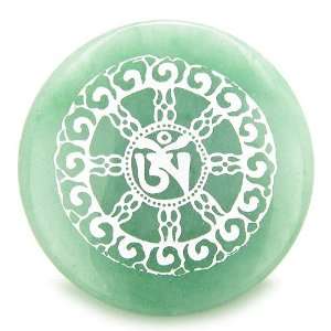 Om Mantra of Mantras Amulet Green Aventurine Magic Gemstone Circle 