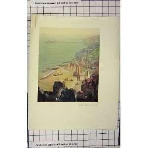    COLOUR PRINT VIEW HASTINGS EAST CLIFF HOUSES BEACH