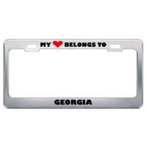 My Heart Belongs To Georgia Country Flag Metal License Plate Frame 