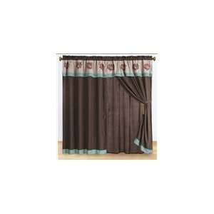   Blue and Coffee Curtain Set Valance/Sheer/Tassels