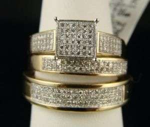 LADIES + MENS WEDDING BAND ENGAGEMENT DIAMOND TRIO SET  