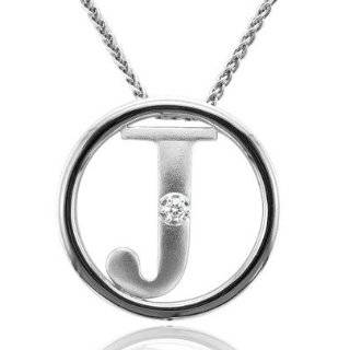 Sterling Silver Alphabet Initial Letter J Diamond Pendant Necklace (HI 