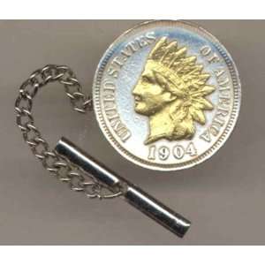   Silver World Coin Tie Tack   Indian head penny (minted 1859   1909