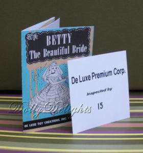 DeLuxe Reading BETTY THE BRIDE Wrist Hang Tag  