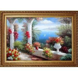 Italy Pavilion with Crawling Flowers Oil Painting, with Exquisite Dark 