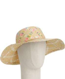 Helen Welsh natural and pink Madras ribbon raffia hat   up 