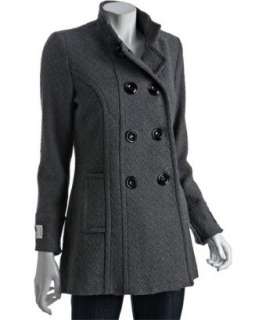 Shyla grey textured wool double breast coat  