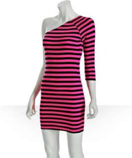 Necessary Objects hot pink striped jersey one shoulder mini dress 