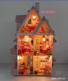 3D LED light21wooden dream dollhouse 6rooms&furnitures  