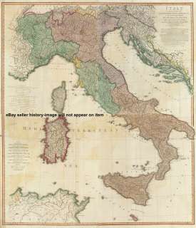 1800 HUGE BEAUTIFUL WALL MAP ITALY MEDITERRANEAN  
