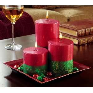   Glittered Pillar Candle Set W/ Tray by Collections Etc