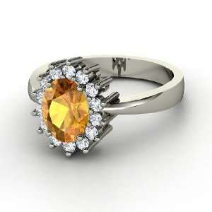    Diana Ring, Oval Citrine 14K White Gold Ring with Diamond Jewelry