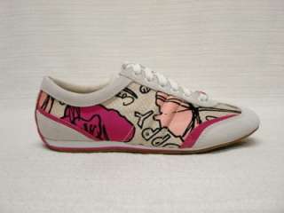 NIB COACH SIGNATURE DILLON POPPY+PINK PATENT LEATHER+SUEDE TENNIS 