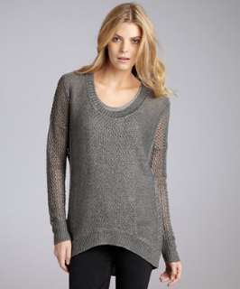 Wyatt slate linen open stitch Hi Low scoop neck sweater   up 