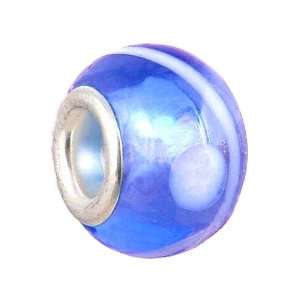   Style Lampwork Glass (14mm x 10mm) (fits Troll too) ~ Blue with White