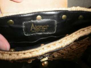 Vtg Aigner leather Huge Horse head Buckle Straw Raffia Woven purse 