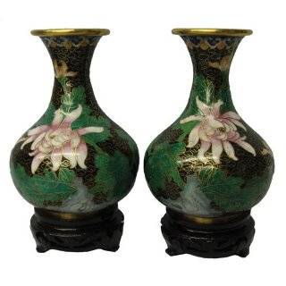  Chinese cloisonne ginger jars  set of 2, 4H, stands 