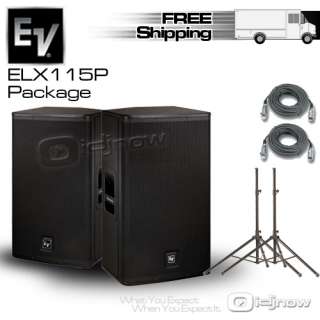 EV ELX 115P ELX115P DJ SPEAKERS TRIPODS & XLR CABLES  