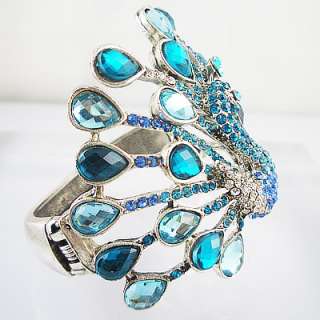 Gorgeous sapphire Peacock silver cuff bracelet BR47A2  