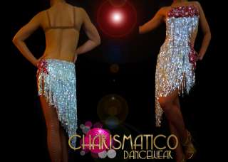 Charismatico Silver Red SALSA DANCE BALLROOM Dress DANCEWEAR  