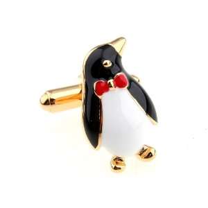 Gold Black White Red Enamel Penguin Cufflinks Cuff Links 