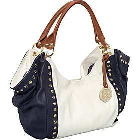 Michelle 2 Pebble Leather Colorblock Tote Black/White/Canyon Brown