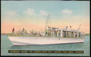 OCEAN CITY MD Fishing Boat Question Mark ? Vtg Linen Postcard Early 