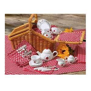   Porcelain Ladybug Tea Set with Wicker Basket, 30 Piece Toys & Games