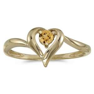   14k Yellow gold November Birthstone Round Citrine Heart Ring Jewelry