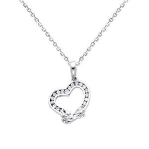  Gold Heart CZ Charm Pendant with White Gold 1.2mm Side Diamond cut 