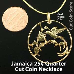 Jamaica Hummingbird 25¢ Cut Coin Necklace Pendant Jamaican 
