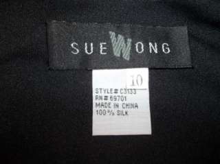 Black White Embroidered Silk SUE WONG Pixie Hem Evening Dress 10 