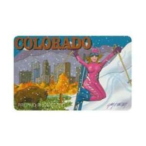 Collectible Phone Card $10. Colorado Artistic Snow Skiier, Skyline 