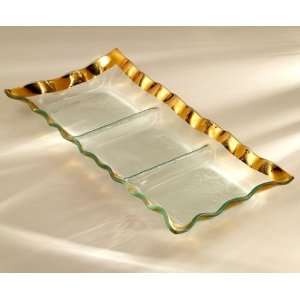 Ruffle three section tray Handmade glass 15 x 6 3/4 three section 