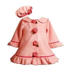  Pink Ruffle Rim Coat with Flower Hat Set (12 Month 