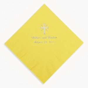 Personalized Silver Cross Beverage Napkins   Yellow   Tableware 