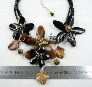 Onyx&crystal&tiger eye flower necklace/earring set  