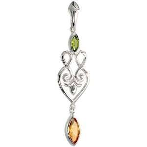   Pendant, w/ Marquise Cut Natural Citrine Stone, 2 1/16 (52mm) tall