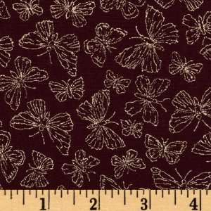    Wide Mariposa Metallic Butterfly Gold/Chocolate Fabric By The Yard