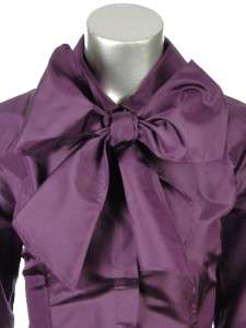 Sutton Studio Womens Silk Taffeta Long Sleeve Neck Tie Bow Blouse 